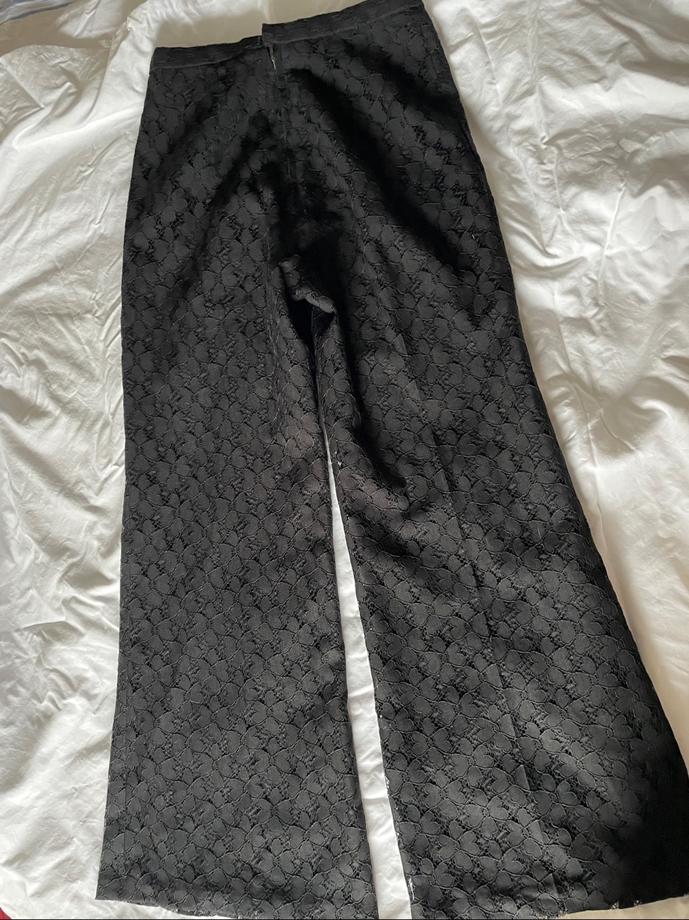 Handmade Black Floral Lace Wide Leg Palazzo Pants 30” Waist 31” Inseam Lined